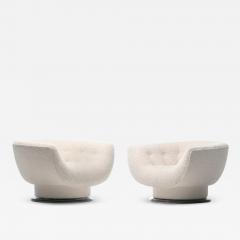 Adrian Pearsall Pair of Adrian Pearsall Swivel Lounge Chairs in Ivory Boucl with Walnut Bases - 1982211
