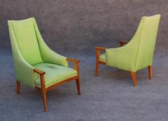 Adrian Pearsall Pair of Green Upholstery and Wood Tall Back Lounge Chairs after Adrian Pearsall - 3339063