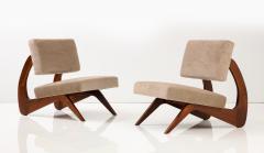 Adrian Pearsall Pair of Walnut Sculptural Lounge Chairs in Taupe Wool Mohair by Pierre Frey - 3210515