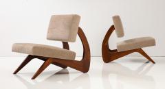 Adrian Pearsall Pair of Walnut Sculptural Lounge Chairs in Taupe Wool Mohair by Pierre Frey - 3210519