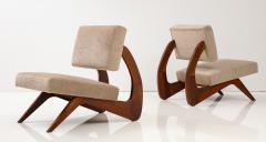 Adrian Pearsall Pair of Walnut Sculptural Lounge Chairs in Taupe Wool Mohair by Pierre Frey - 3210564