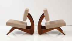 Adrian Pearsall Pair of Walnut Sculptural Lounge Chairs in Taupe Wool Mohair by Pierre Frey - 3210565