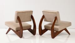 Adrian Pearsall Pair of Walnut Sculptural Lounge Chairs in Taupe Wool Mohair by Pierre Frey - 3210566