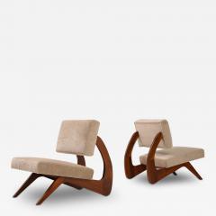 Adrian Pearsall Pair of Walnut Sculptural Lounge Chairs in Taupe Wool Mohair by Pierre Frey - 3213811