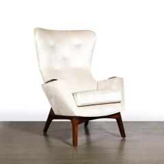 Adrian Pearsall Pair of Walnut Velvet Wing High Button Back Adrian Pearsall Chairs - 3409094