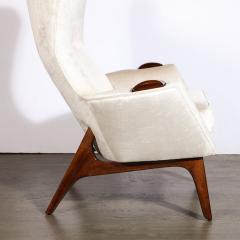 Adrian Pearsall Pair of Walnut Velvet Wing High Button Back Adrian Pearsall Chairs - 3409097