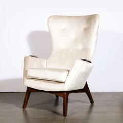 Adrian Pearsall Pair of Walnut Velvet Wing High Button Back Adrian Pearsall Chairs - 3409223