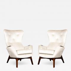 Adrian Pearsall Pair of Walnut Velvet Wing High Button Back Adrian Pearsall Chairs - 3409786