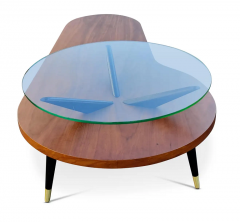 Adrian Pearsall Restored Mid Century Modern Walnut Glass Brass Kidney Shape Coffee Table 1960s - 2968429