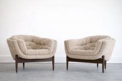 Adrian Pearsall Set of MCM Sculptural Walnut Tripod Lounge Chairs in Boucl C 1950s - 4572631