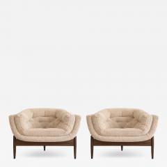 Adrian Pearsall Set of MCM Sculptural Walnut Tripod Lounge Chairs in Boucl C 1950s - 4575915
