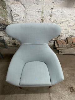 Adrian Pearsall WALNUT LIGHT BLUE LINEN WINGBACK CHAIR ATTRIBUTED TO ADRIAN PEARSALL - 3085124