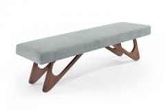 Adrian Pearsall Walnut Boomerang Bench in Grey Chenille - 409809