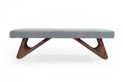 Adrian Pearsall Walnut Boomerang Bench in Grey Chenille - 409810