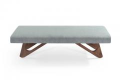 Adrian Pearsall Walnut Boomerang Bench in Grey Chenille - 409811