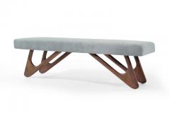 Adrian Pearsall Walnut Boomerang Bench in Grey Chenille - 409812