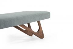 Adrian Pearsall Walnut Boomerang Bench in Grey Chenille - 409814