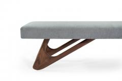 Adrian Pearsall Walnut Boomerang Bench in Grey Chenille - 409815