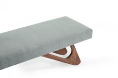 Adrian Pearsall Walnut Boomerang Bench in Grey Chenille - 409816