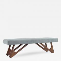 Adrian Pearsall Walnut Boomerang Bench in Grey Chenille - 410146