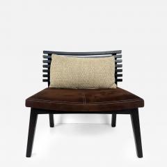 Adriana Hoyos Adriana Hoyos Suede Slatted Wood Slipper Chairs with Suede Seat Cushions Pair - 3864495