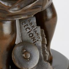 Adriano Cecioni Patinated bronze group by Cecioni depicting a child and rooster - 3354566