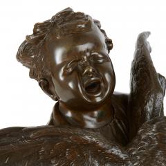 Adriano Cecioni Patinated bronze group by Cecioni depicting a child and rooster - 3354567