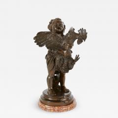 Adriano Cecioni Patinated bronze group by Cecioni depicting a child and rooster - 3360340