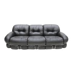 Adriano Piazzesi Mid Century Modern Adriano Piazzesi Okay Black Leather and Steel Italian Sofa - 3225462