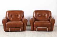 Adriano Piazzesi Pair of Adriano Piazzessi Italian 1970s Leather Tufted Lounge Chairs - 2635699