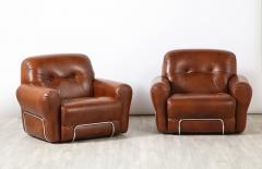 Adriano Piazzesi Pair of Adriano Piazzessi Italian 1970s Leather Tufted Lounge Chairs - 2635700
