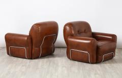 Adriano Piazzesi Pair of Adriano Piazzessi Italian 1970s Leather Tufted Lounge Chairs - 2635704