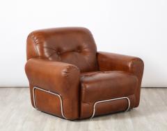 Adriano Piazzesi Pair of Adriano Piazzessi Italian 1970s Leather Tufted Lounge Chairs - 2635707