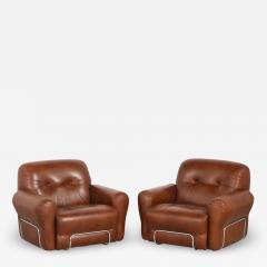 Adriano Piazzesi Pair of Adriano Piazzessi Italian 1970s Leather Tufted Lounge Chairs - 2641963
