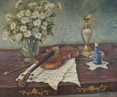 Adrien de Chanteloup de Chanteloup Still Life with Violin and Flowers Signed Adrien de Chanteloup - 4789824