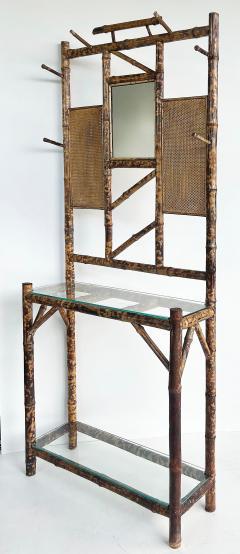 Aesthetic Movement English Tortoise Burnt Bamboo Hall Stand 1880s - 4375467