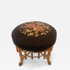 Aesthetics Movement Faux Bamboo Gilt Needlepoint Stool - 4717952