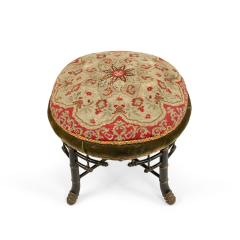 Aesthetics Movement Faux Bamboo Needlepoint Stool - 4656827
