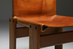 Afra Tobia Scarpa Cognac Leather Monk Dining Chairs by Afra Tobia Scarpa 1970s - 1691662