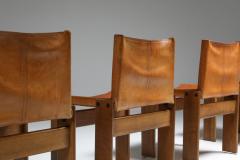 Afra Tobia Scarpa Cognac Leather Monk Dining Chairs by Afra Tobia Scarpa 1970s - 1691663