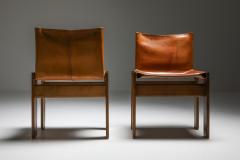 Afra Tobia Scarpa Cognac Leather Monk Dining Chairs by Afra Tobia Scarpa 1970s - 1691673