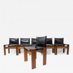 Afra Tobia Scarpa Set of 6 Black Leather Monk Chairs by Afra and Tobia Scarpa for Molteni - 2565430