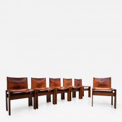 Afra Tobia Scarpa Set of Six Monk Chairs by Afra Tobia Scarpa in Caramel Leather 1970s Italy - 2279456