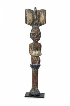 African 19th Century Carved Painted Wood Yoruba Shango Figure on Metal Stand - 4666931