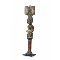 African 19th Century Carved Painted Wood Yoruba Shango Figure on Metal Stand - 4695048