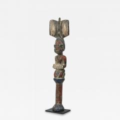 African 19th Century Carved Painted Wood Yoruba Shango Figure on Metal Stand - 4695157