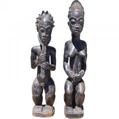 African Art Wood Sculptures of Baule Couple - 2674613