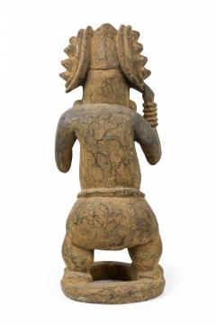 African Cameroon 20th Century Carved Wood Bameleke Chief Squatting Figure on Cir - 4656494