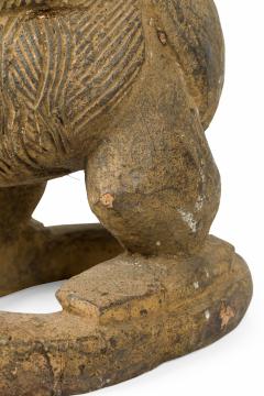 African Cameroon 20th Century Carved Wood Bameleke Chief Squatting Figure on Cir - 4656497