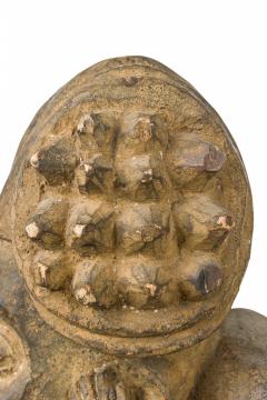 African Cameroon 20th Century Carved Wood Bameleke Chief Squatting Figure on Cir - 4656498